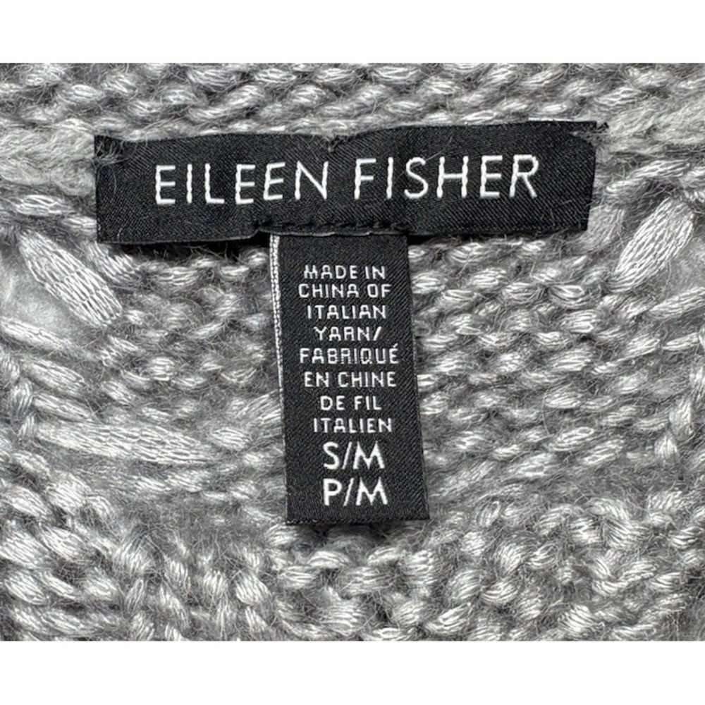 Eileen Fisher Cable Knit Cashmere Silk Mohair Sweater Short Slv Quiet Luxury S/M - Picture 4 of 8
